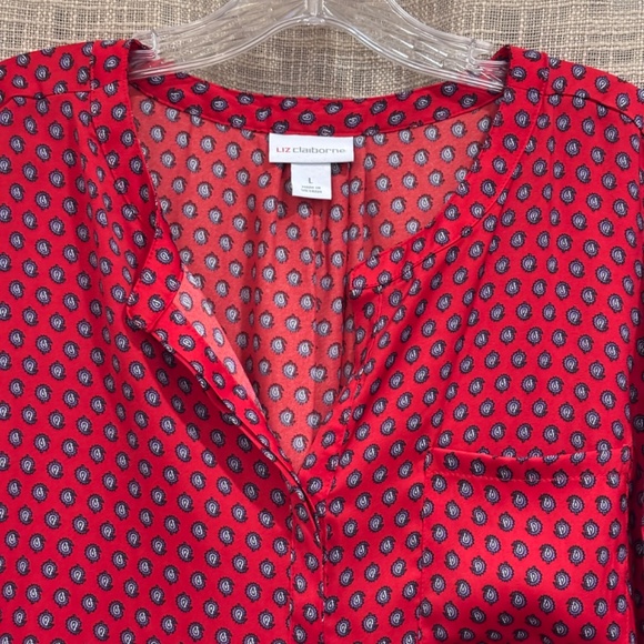 NWT Liz Claiborne Women's Red SZ L Blouse Top - Picture 2 of 13